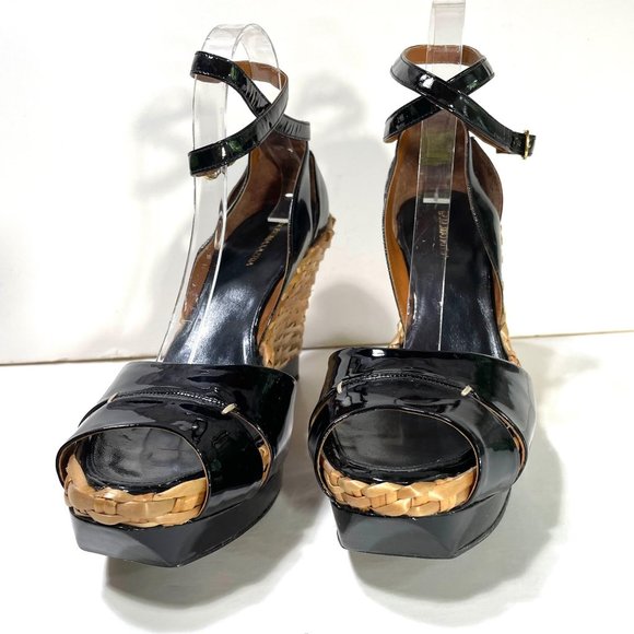 MaxAzria Ma-Dades wedge black patent bamboo sandal - Picture 7 of 11